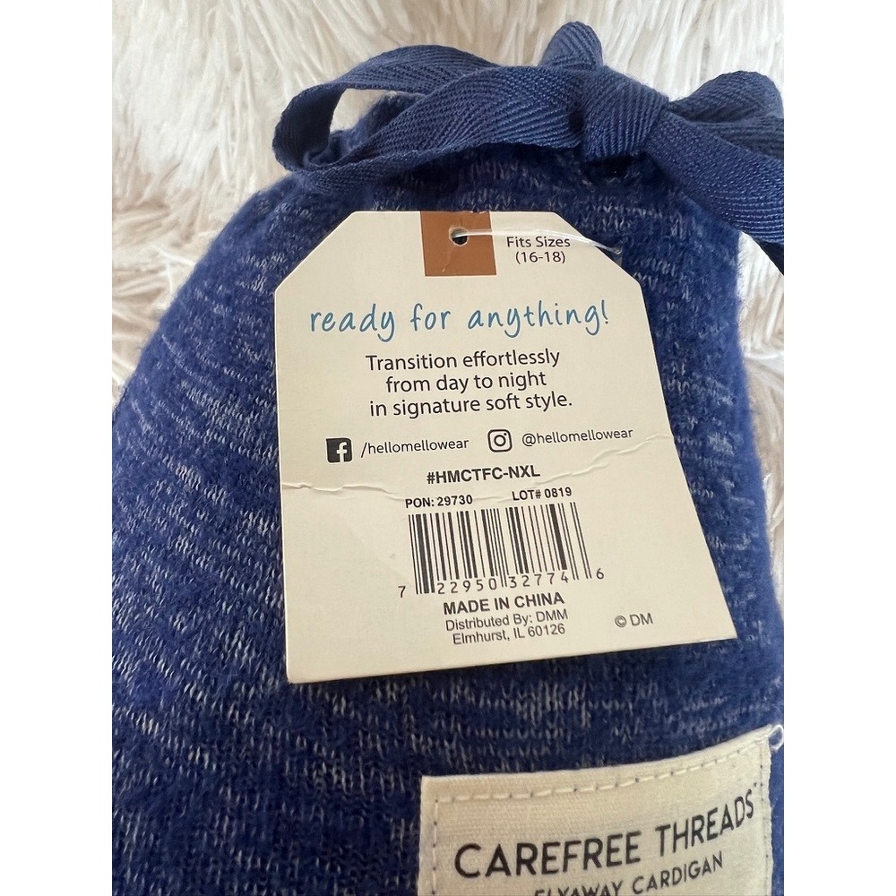 Hello Mello Carefree Threads Flyaway Cardigan Womens XL Blue Marl Travel Pouch - Picture 4 of 13